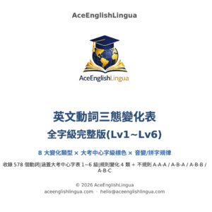 英文動詞三態變化表・全字級完整版(lv1~lv6)